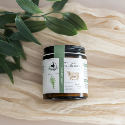 Hearth and Homestead: Handmade Whipped Tallow Balm (Unscented/Herb-Infused) - Organic Body Butter with Infused Olive Oil, for Eczema, Rosacea, Baby